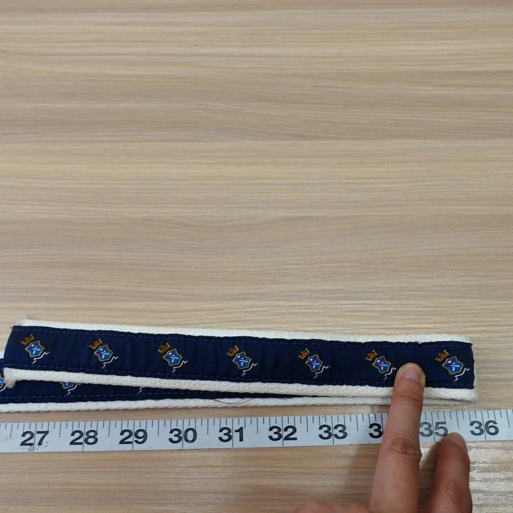 Vintage Polo Ralph Lauren Belt 36 M Navy White Canvas Crest Logo USA Made Preppy